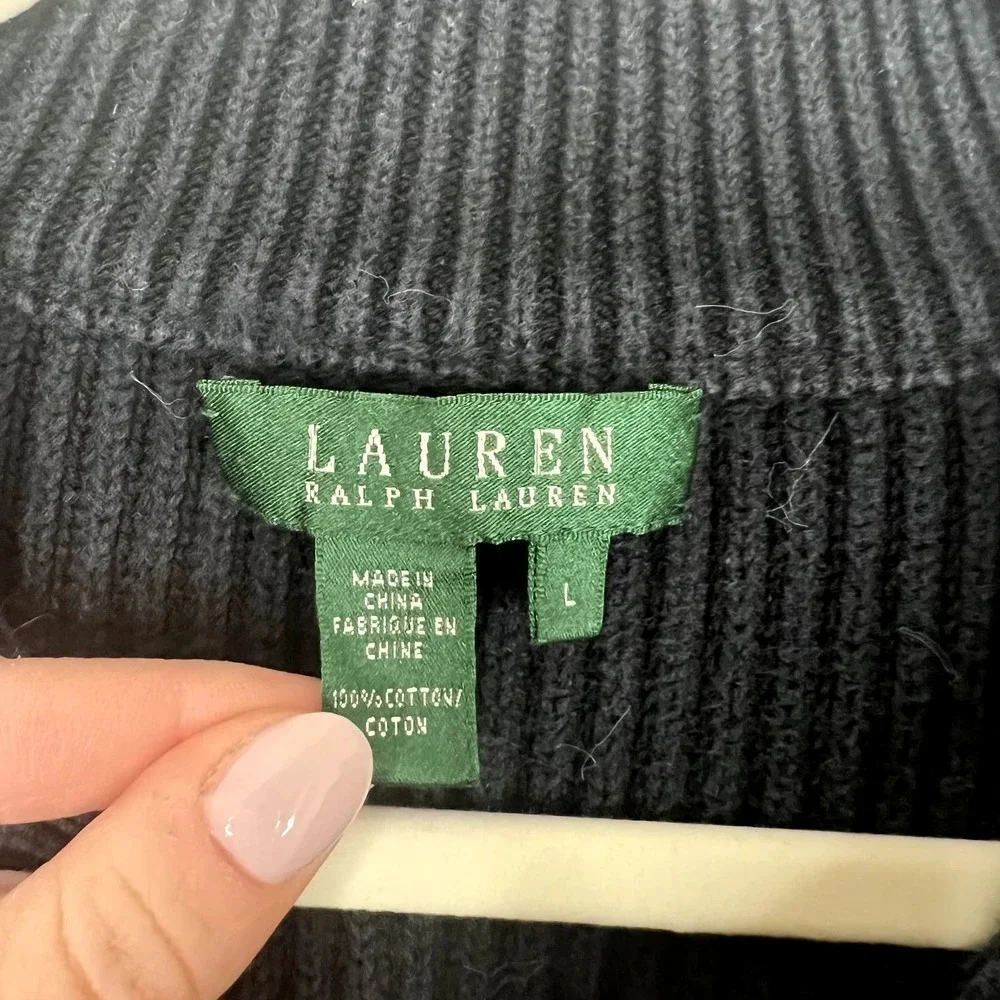 Lauren Ralph Lauren 100% Cotton Popover Button Long Sleeve Knit Sweater Sz L - Picture 3 of 8